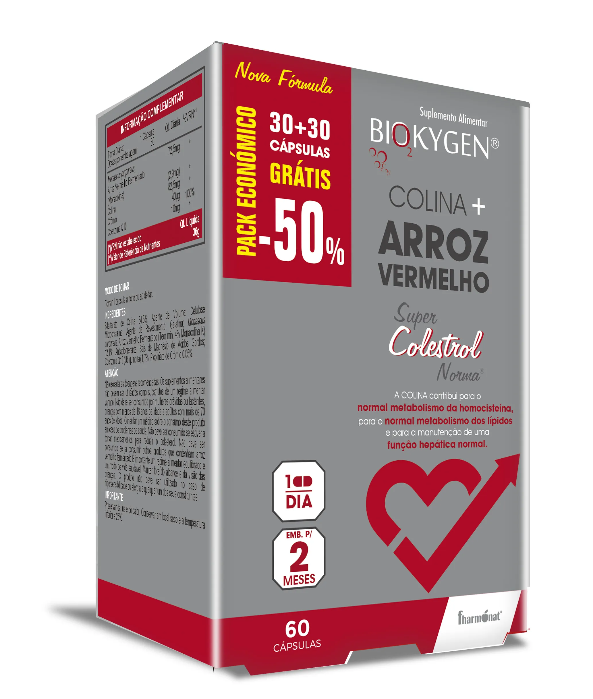 Biokygen Colina + Arroz Vermelho 30+30 Cápsulas