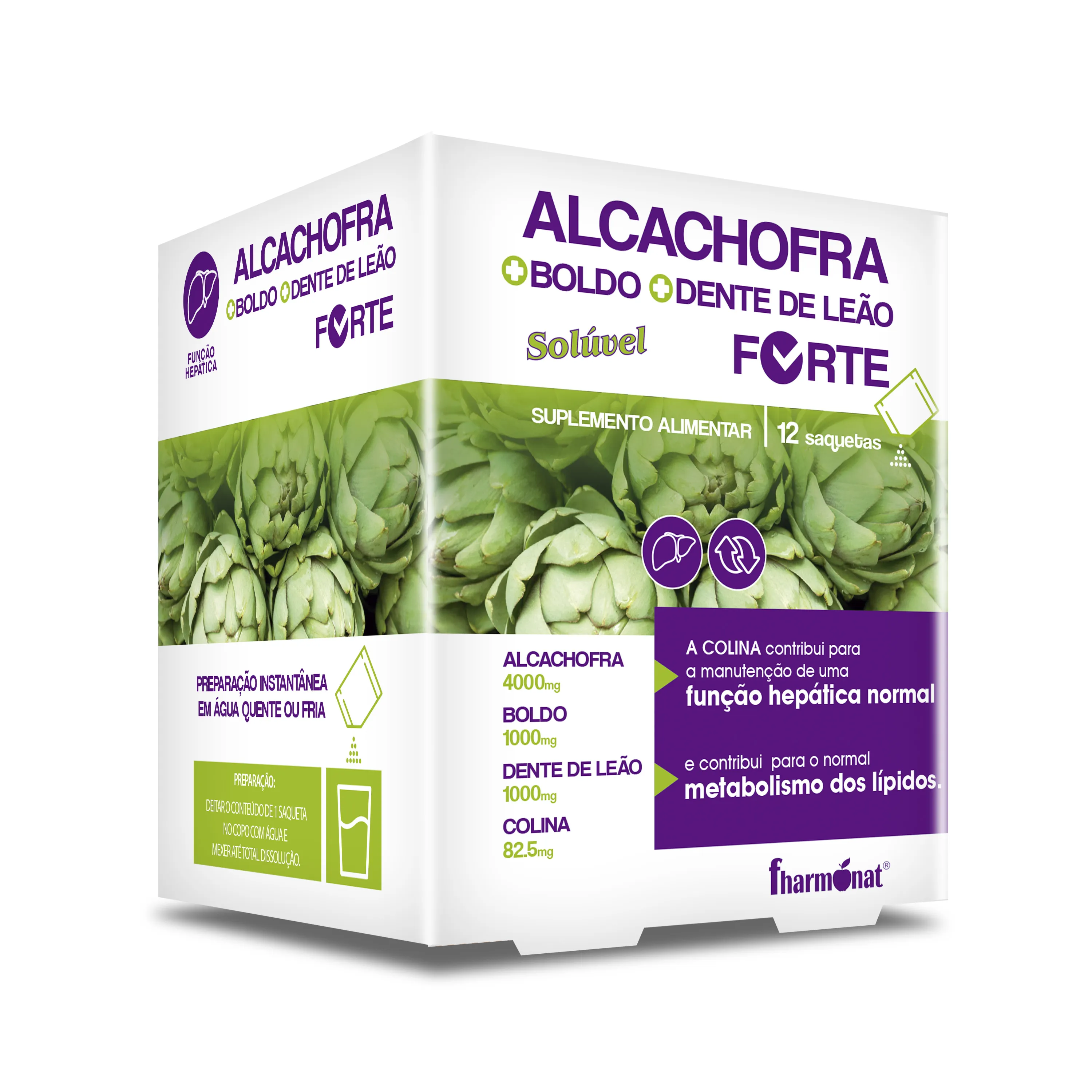 Alcachofra + Boldo + Dente de Leão Forte Solúvel 12 Saquetas